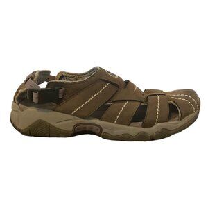 TEVA Sandals Men's Size 9 Brown Tan Leather Stitching Pattern F10004L Hiking